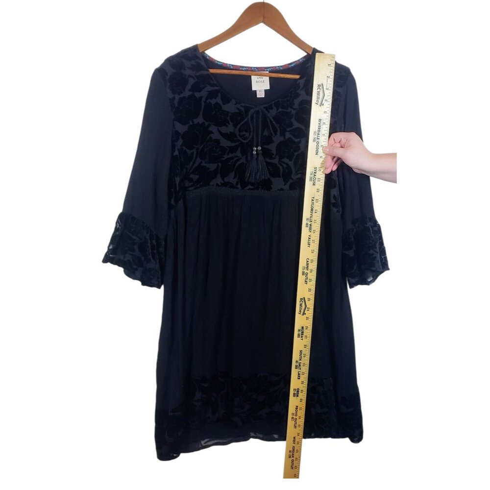Knox Rose Women XL Black Embroidered Midi Dress Long Sleeve Gothic Dark Academia - Picture 7 of 9